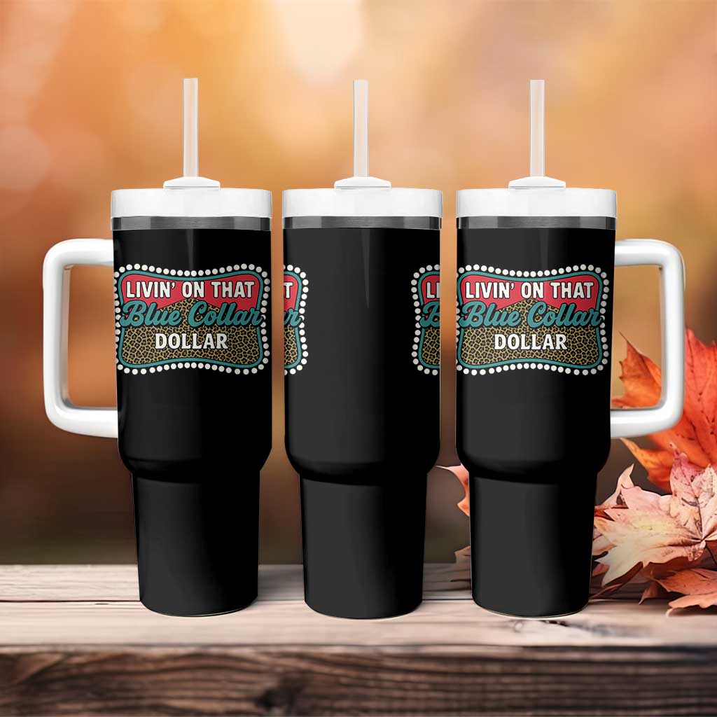 Living On That Blue Collar Dollar Tumbler With Handle Leopard Print - Wonder Print Shop