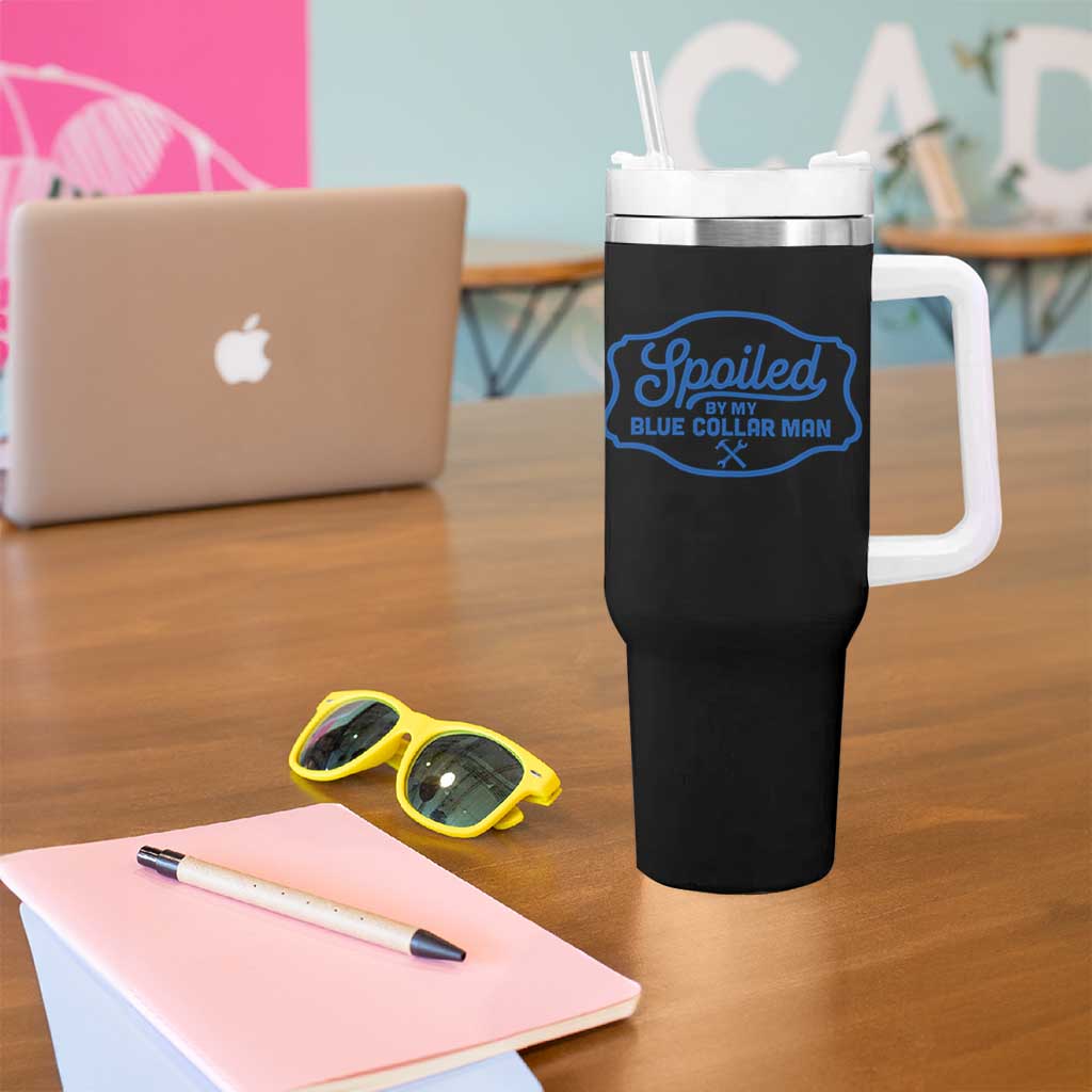 Funny Spoiled By My Blue Collar Man Tumbler With Handle - Wonder Print Shop