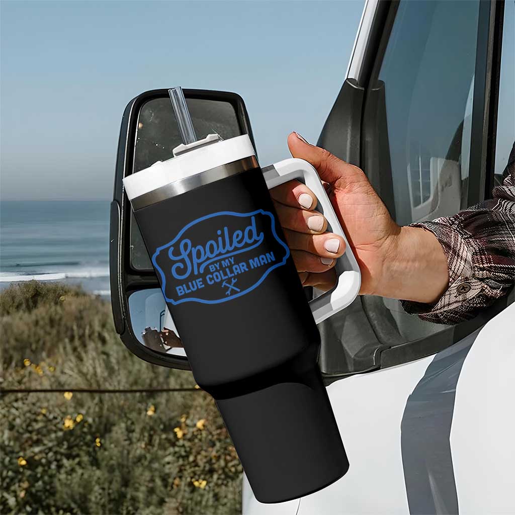 Funny Spoiled By My Blue Collar Man Tumbler With Handle - Wonder Print Shop
