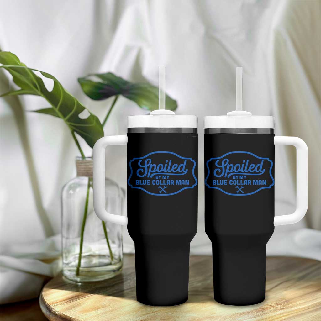 Funny Spoiled By My Blue Collar Man Tumbler With Handle - Wonder Print Shop