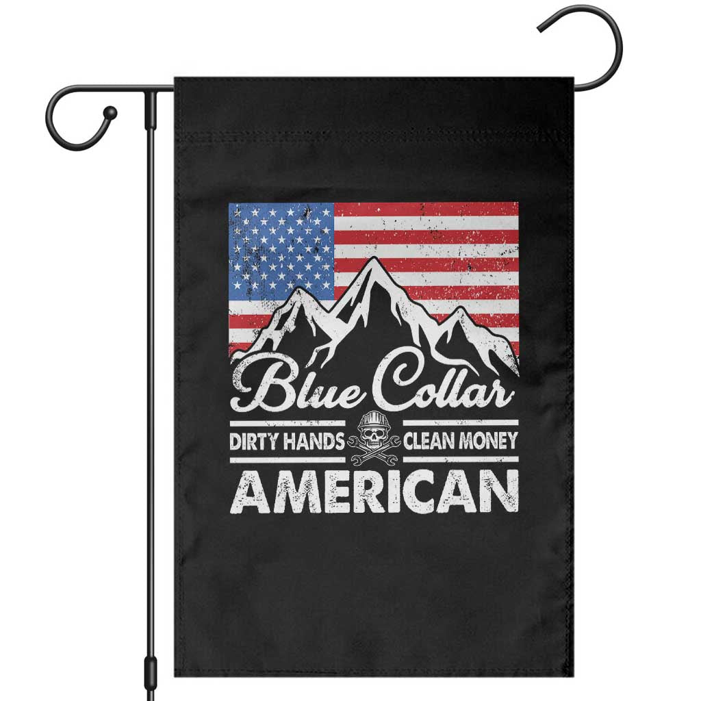 Blue Collar American Garden Flag Dirty Hands Clean Money Vintage American Flag Mountain - Wonder Print Shop