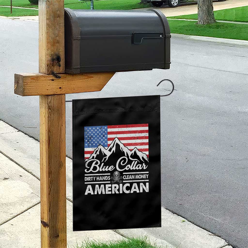 Blue Collar American Garden Flag Dirty Hands Clean Money Vintage American Flag Mountain - Wonder Print Shop