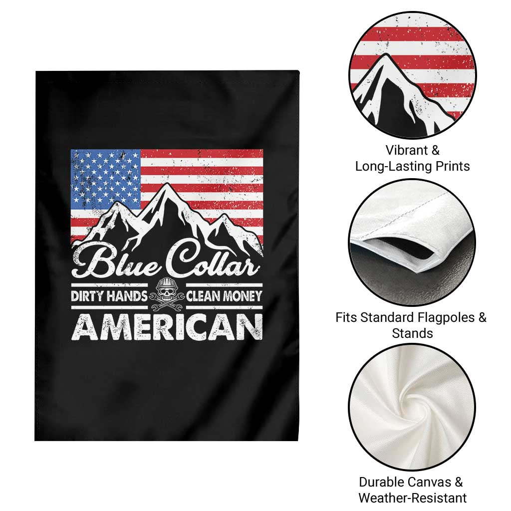 Blue Collar American Garden Flag Dirty Hands Clean Money Vintage American Flag Mountain - Wonder Print Shop