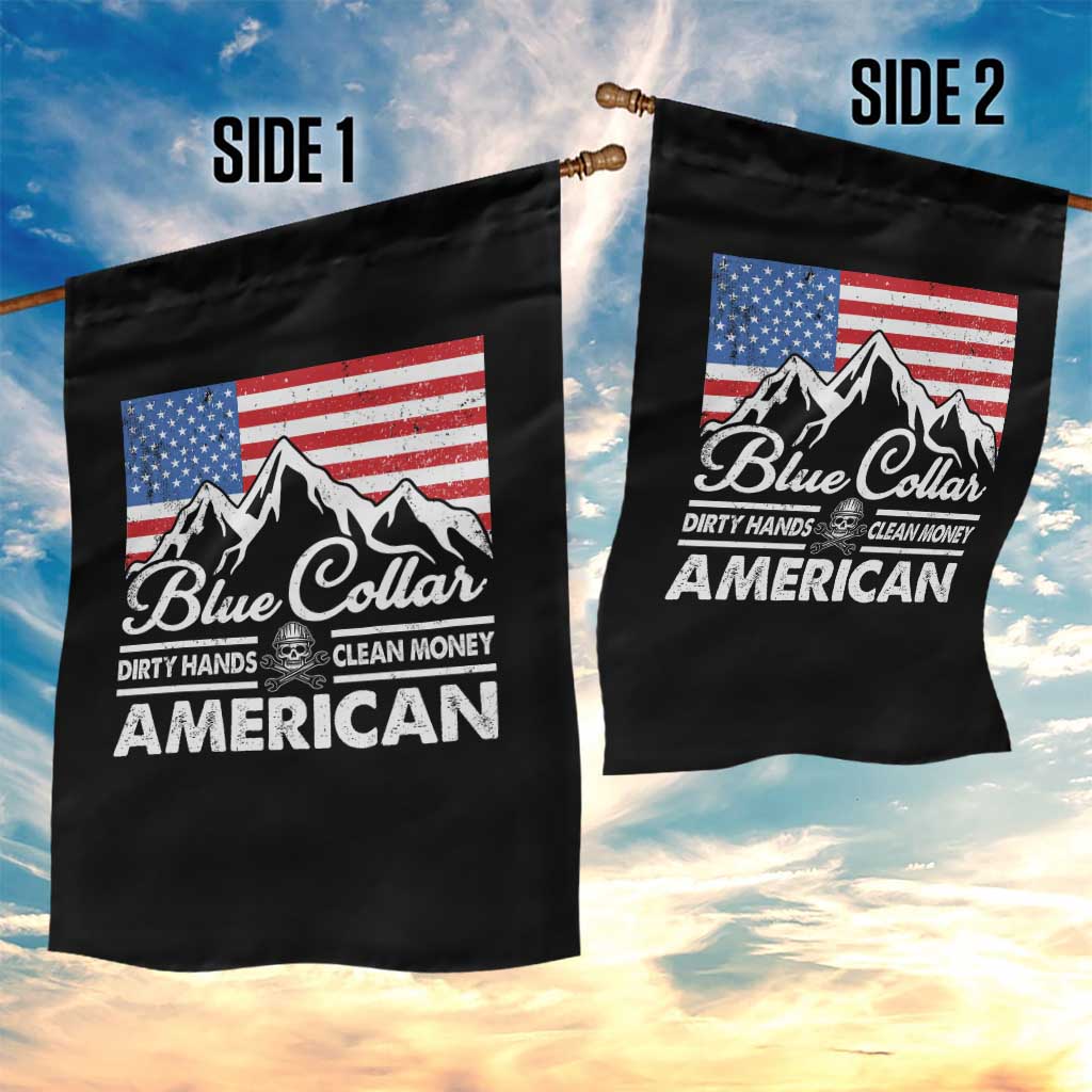 Blue Collar American Garden Flag Dirty Hands Clean Money Vintage American Flag Mountain - Wonder Print Shop