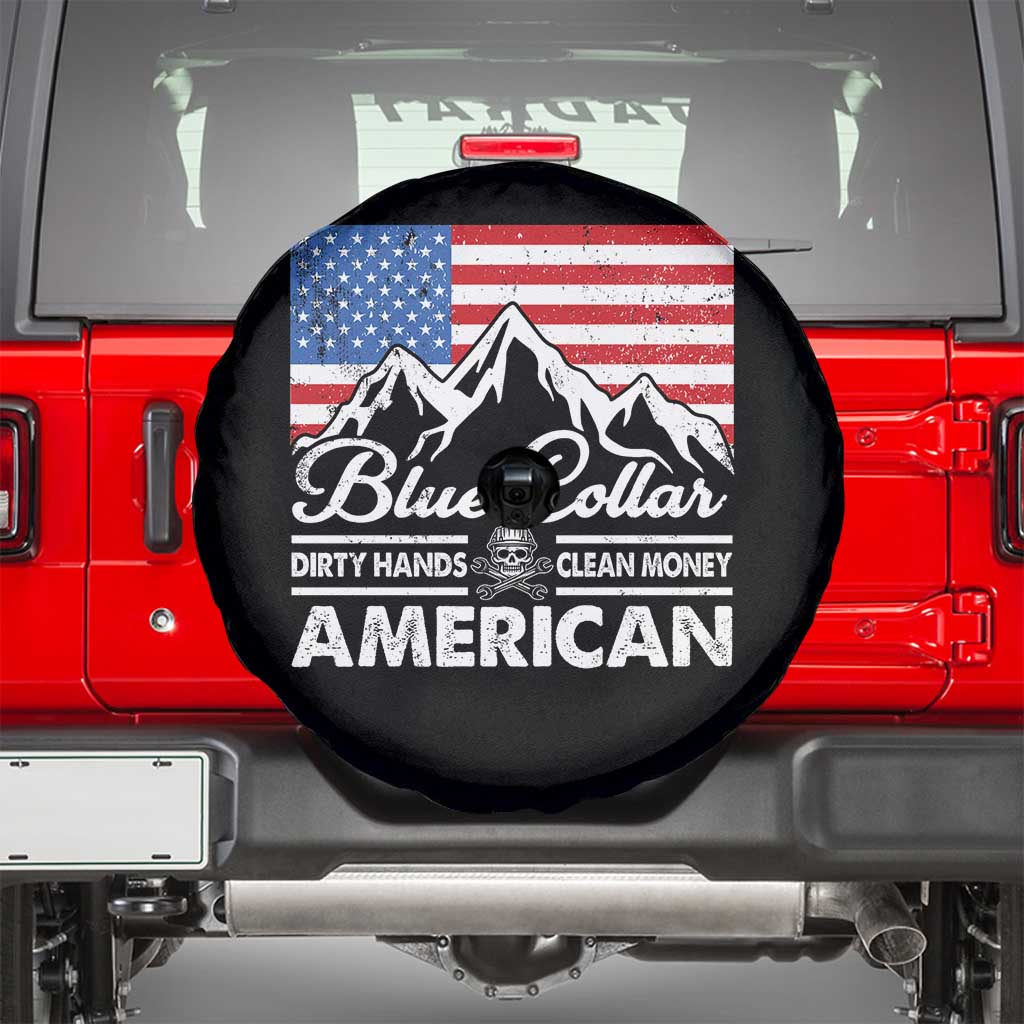 Blue Collar American Spare Tire Cover Dirty Hands Clean Money Vintage American Flag Mountain - Wonder Print Shop