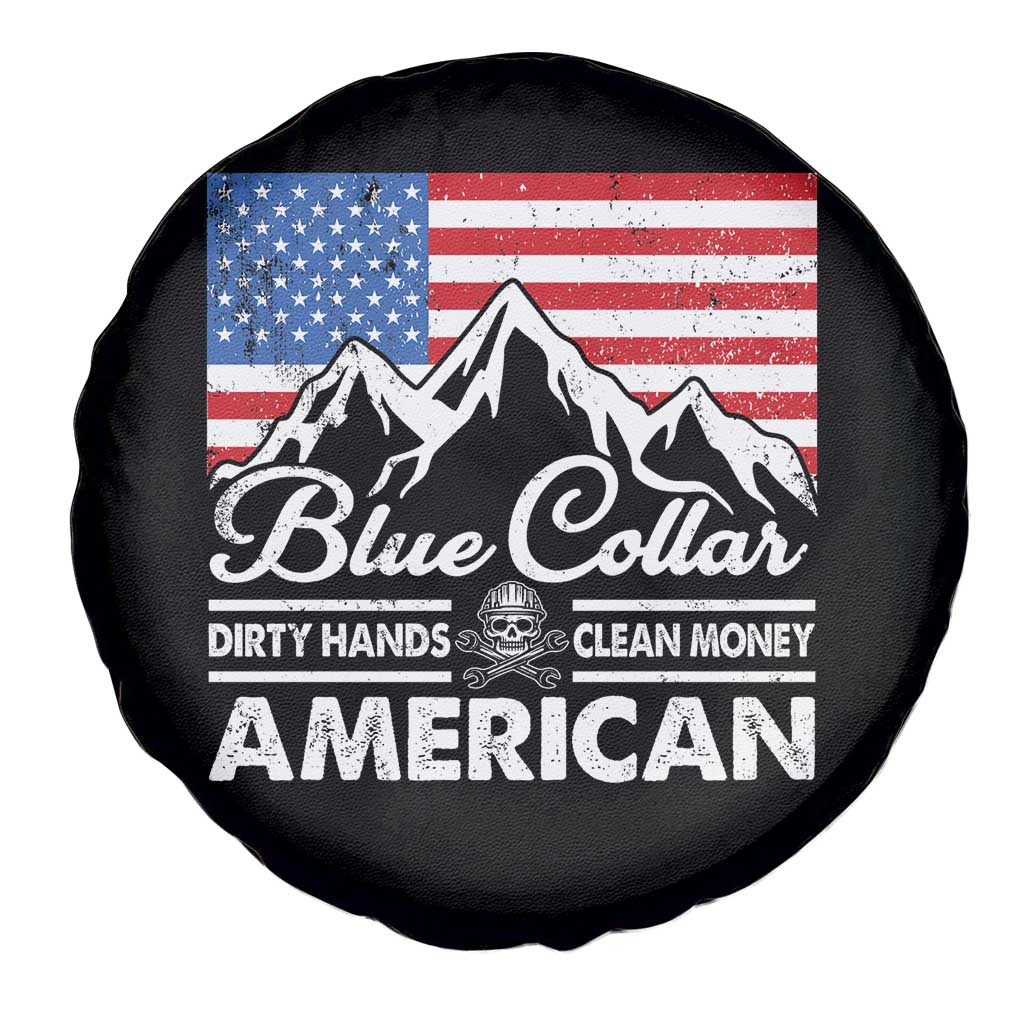Blue Collar American Spare Tire Cover Dirty Hands Clean Money Vintage American Flag Mountain - Wonder Print Shop