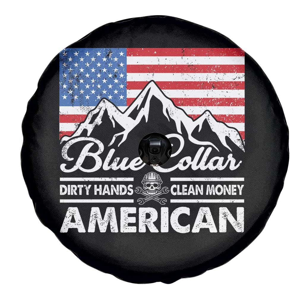 Blue Collar American Spare Tire Cover Dirty Hands Clean Money Vintage American Flag Mountain - Wonder Print Shop
