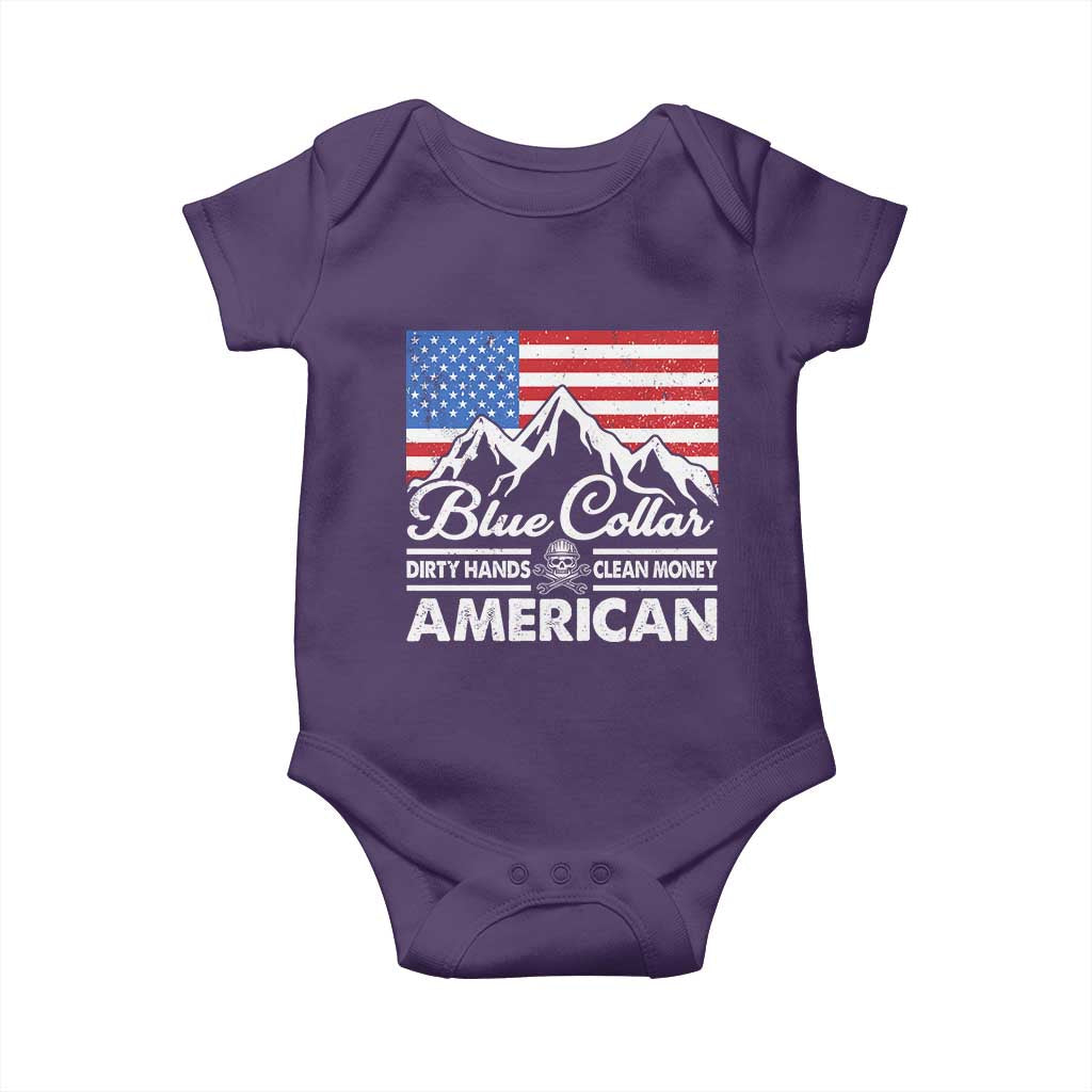 Blue Collar American Baby Onesie Dirty Hands Clean Money Vintage American Flag Mountain - Wonder Print Shop