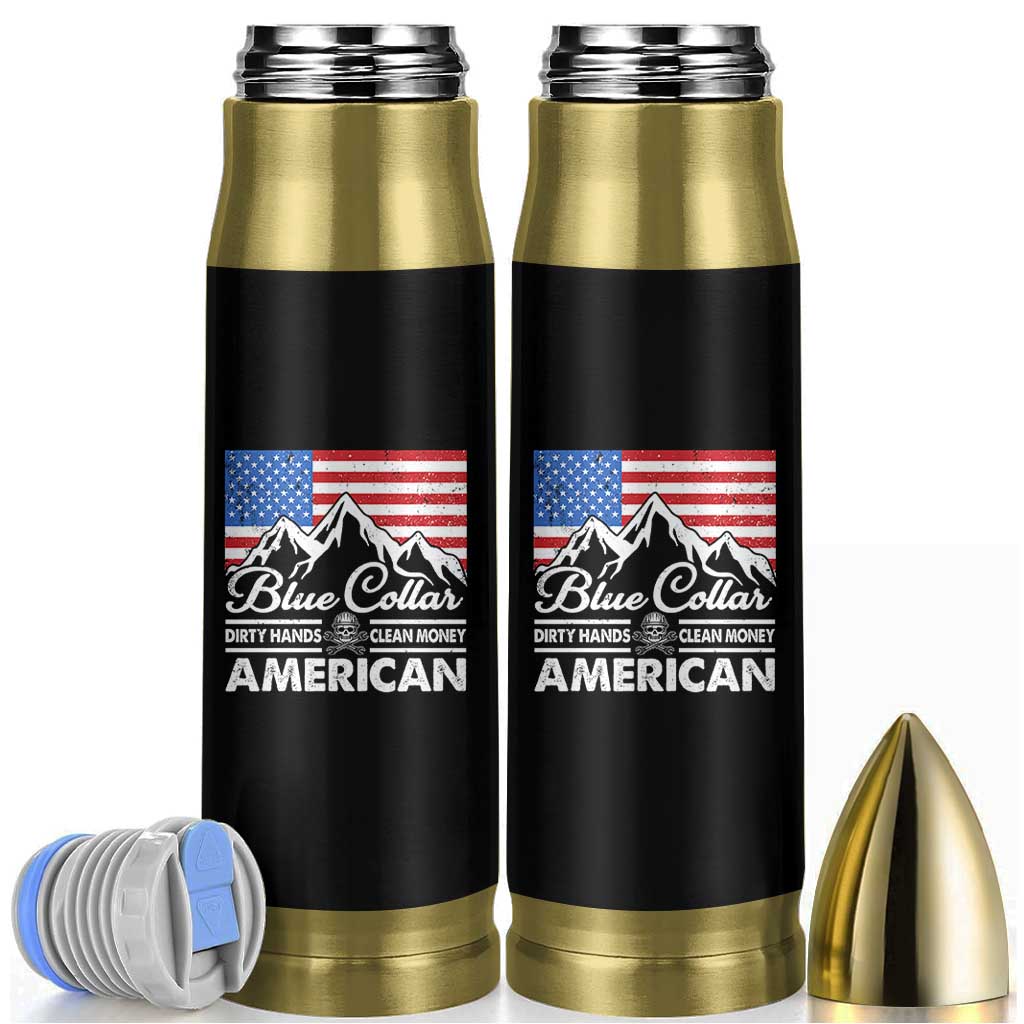 Blue Collar American Bullet Tumbler Dirty Hands Clean Money Vintage American Flag Mountain - Wonder Print Shop