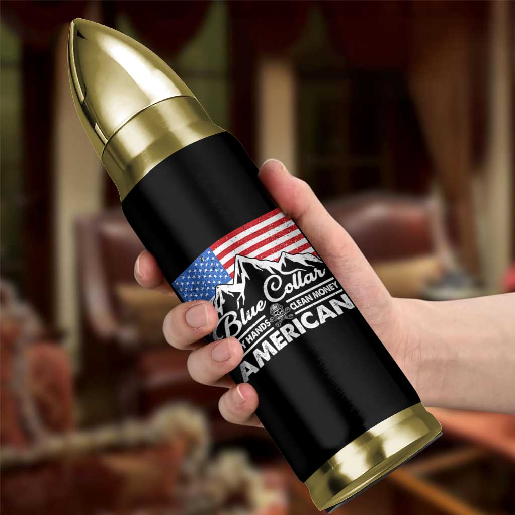 Blue Collar American Bullet Tumbler Dirty Hands Clean Money Vintage American Flag Mountain - Wonder Print Shop