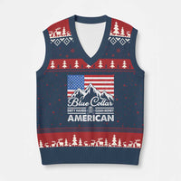 Blue Collar American V-Neck Knit Sweater Vest Dirty Hands Clean Money Vintage American Flag Mountain - Wonder Print Shop