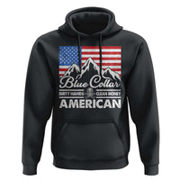 Blue Collar American Hoodie Dirty Hands Clean Money Vintage American Flag Mountain - Wonder Print Shop