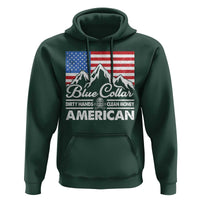 Blue Collar American Hoodie Dirty Hands Clean Money Vintage American Flag Mountain - Wonder Print Shop