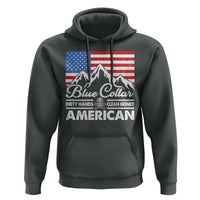 Blue Collar American Hoodie Dirty Hands Clean Money Vintage American Flag Mountain - Wonder Print Shop