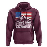 Blue Collar American Hoodie Dirty Hands Clean Money Vintage American Flag Mountain - Wonder Print Shop
