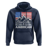 Blue Collar American Hoodie Dirty Hands Clean Money Vintage American Flag Mountain - Wonder Print Shop