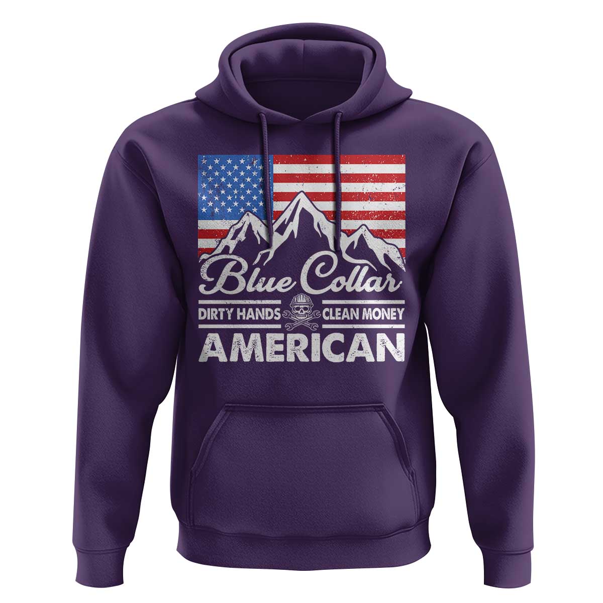 Blue Collar American Hoodie Dirty Hands Clean Money Vintage American Flag Mountain - Wonder Print Shop