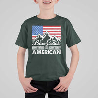 Blue Collar American T Shirt For Kid Dirty Hands Clean Money Vintage American Flag Mountain - Wonder Print Shop