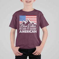 Blue Collar American T Shirt For Kid Dirty Hands Clean Money Vintage American Flag Mountain - Wonder Print Shop
