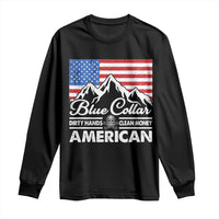 Blue Collar American Long Sleeve Shirt Dirty Hands Clean Money Vintage American Flag Mountain - Wonder Print Shop