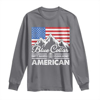 Blue Collar American Long Sleeve Shirt Dirty Hands Clean Money Vintage American Flag Mountain - Wonder Print Shop