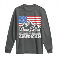 Blue Collar American Long Sleeve Shirt Dirty Hands Clean Money Vintage American Flag Mountain - Wonder Print Shop