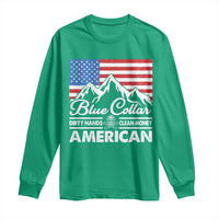 Blue Collar American Long Sleeve Shirt Dirty Hands Clean Money Vintage American Flag Mountain - Wonder Print Shop