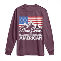 Blue Collar American Long Sleeve Shirt Dirty Hands Clean Money Vintage American Flag Mountain - Wonder Print Shop
