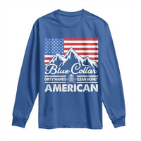 Blue Collar American Long Sleeve Shirt Dirty Hands Clean Money Vintage American Flag Mountain - Wonder Print Shop
