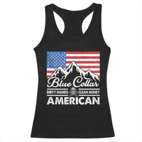 Blue Collar American Racerback Tank Top Dirty Hands Clean Money Vintage American Flag Mountain - Wonder Print Shop