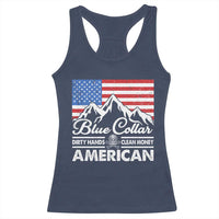 Blue Collar American Racerback Tank Top Dirty Hands Clean Money Vintage American Flag Mountain - Wonder Print Shop