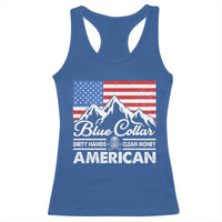 Blue Collar American Racerback Tank Top Dirty Hands Clean Money Vintage American Flag Mountain - Wonder Print Shop