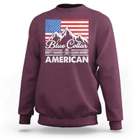 Blue Collar American Sweatshirt Dirty Hands Clean Money Vintage American Flag Mountain - Wonder Print Shop