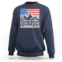 Blue Collar American Sweatshirt Dirty Hands Clean Money Vintage American Flag Mountain - Wonder Print Shop