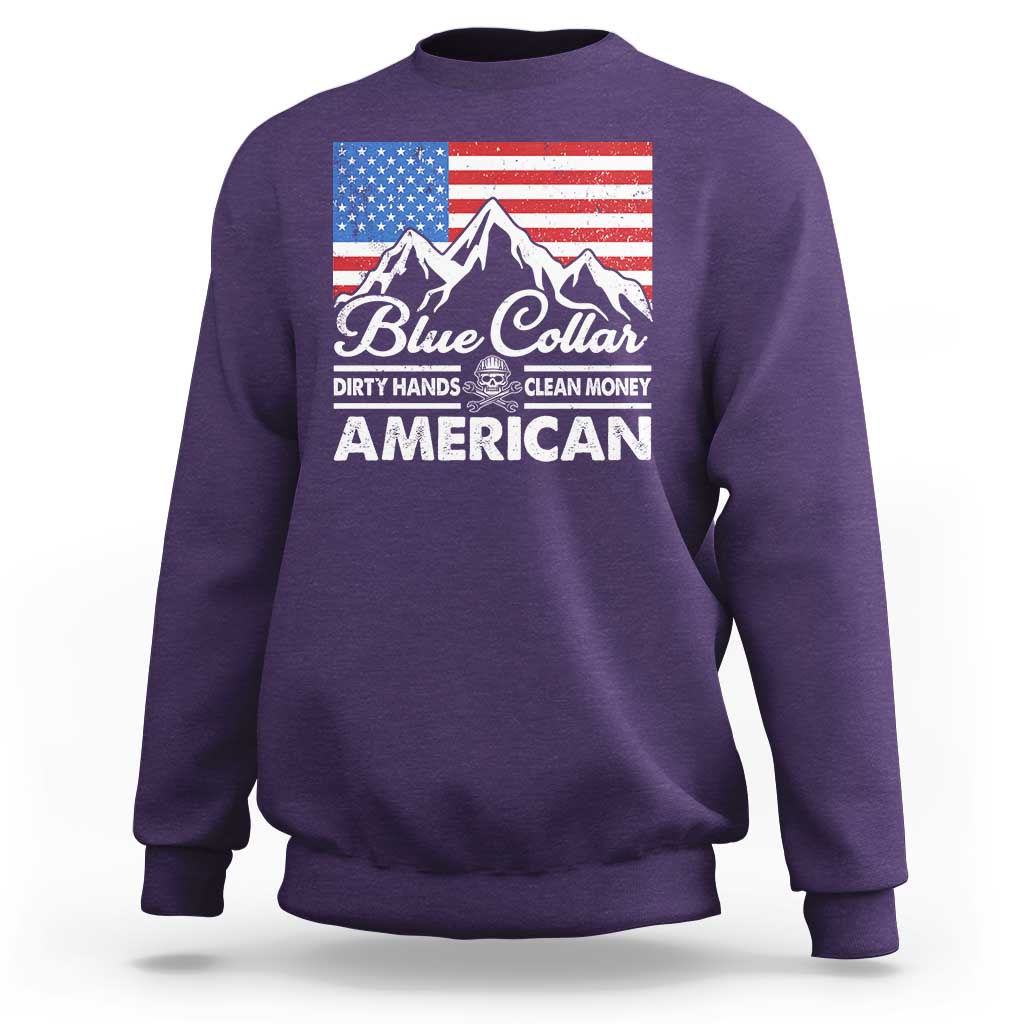 Blue Collar American Sweatshirt Dirty Hands Clean Money Vintage American Flag Mountain - Wonder Print Shop