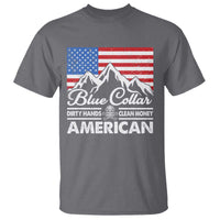 Blue Collar American T Shirt Dirty Hands Clean Money Vintage American Flag Mountain - Wonder Print Shop
