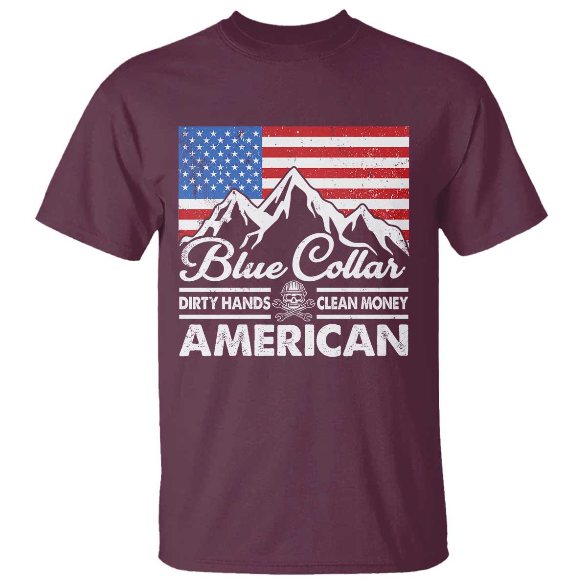Blue Collar American T Shirt Dirty Hands Clean Money Vintage American Flag Mountain - Wonder Print Shop