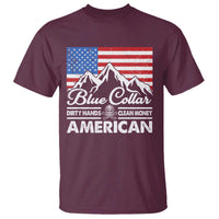 Blue Collar American T Shirt Dirty Hands Clean Money Vintage American Flag Mountain - Wonder Print Shop