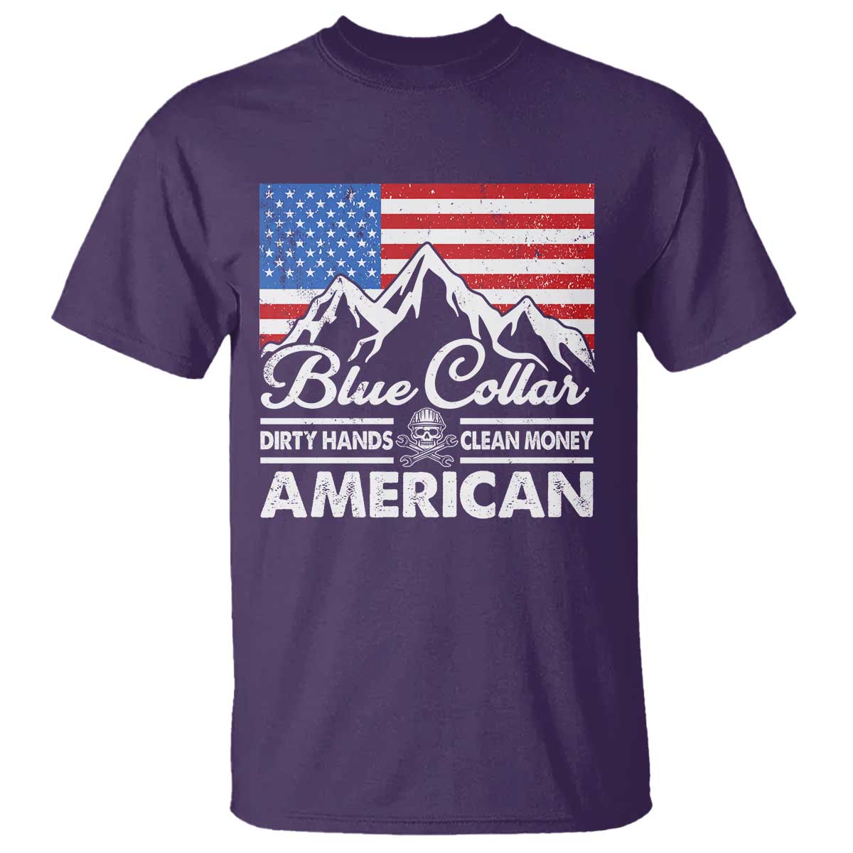 Blue Collar American T Shirt Dirty Hands Clean Money Vintage American Flag Mountain - Wonder Print Shop