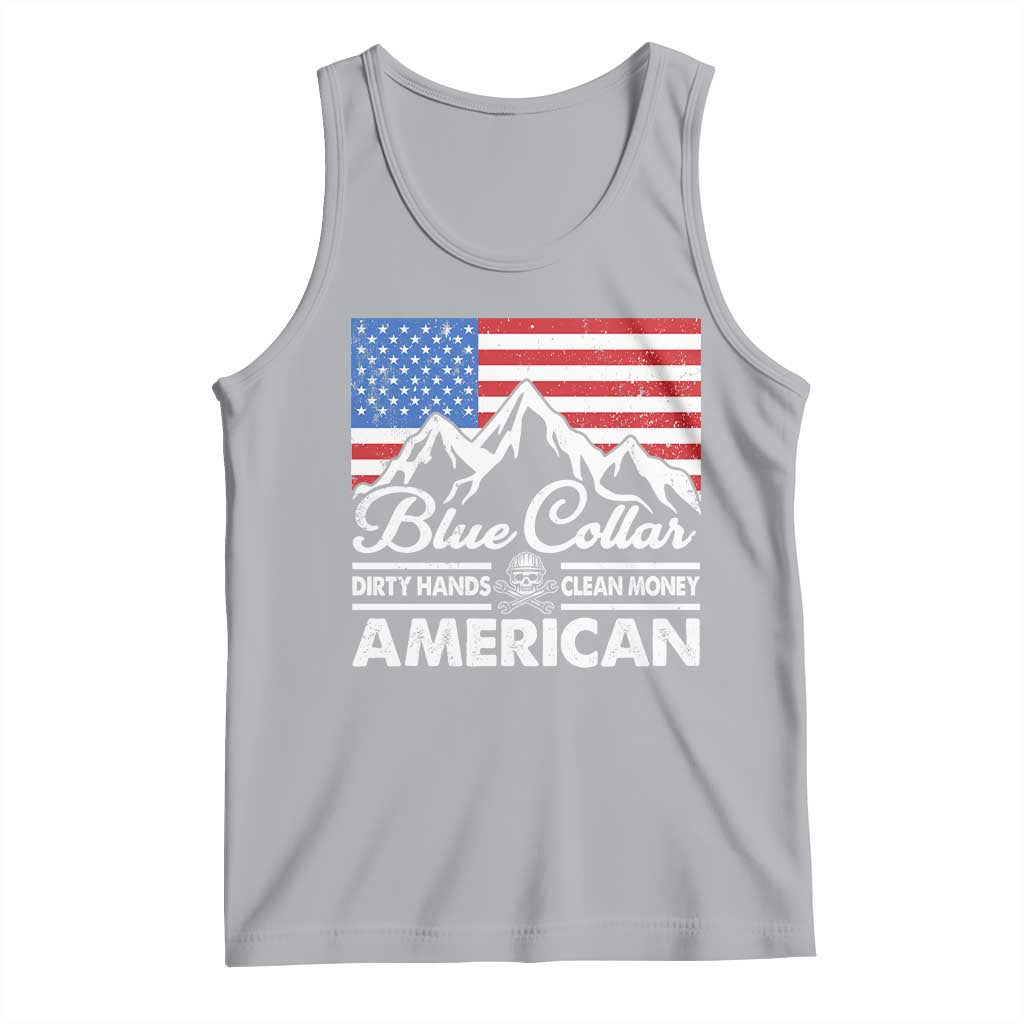 Blue Collar American Tank Top Dirty Hands Clean Money Vintage American Flag Mountain - Wonder Print Shop