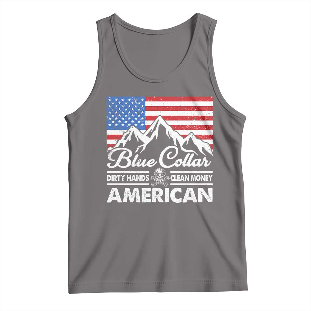 Blue Collar American Tank Top Dirty Hands Clean Money Vintage American Flag Mountain - Wonder Print Shop