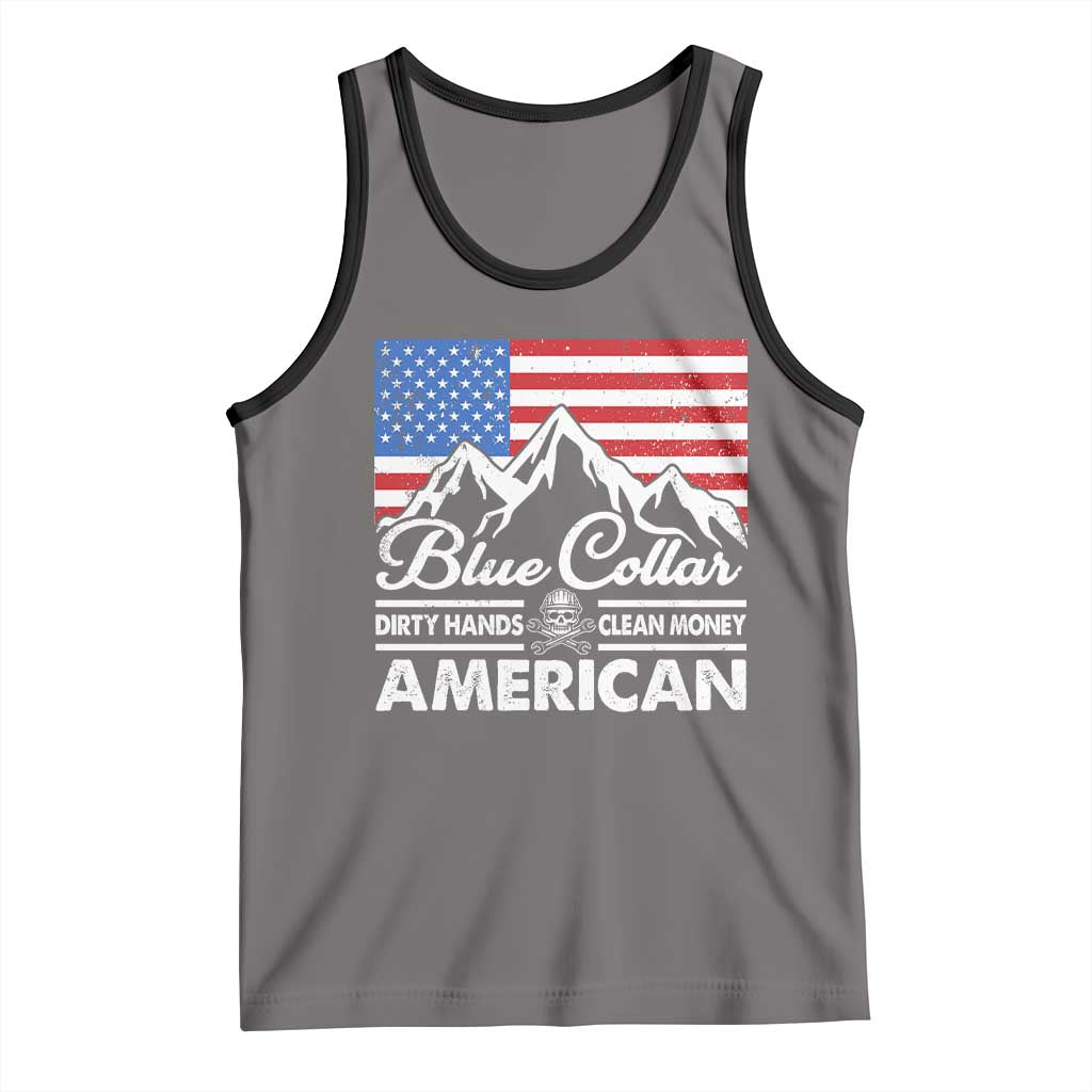 Blue Collar American Tank Top Dirty Hands Clean Money Vintage American Flag Mountain - Wonder Print Shop