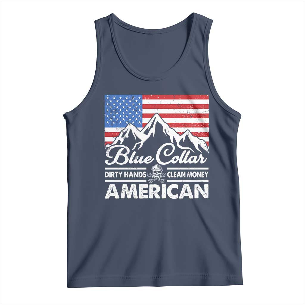 Blue Collar American Tank Top Dirty Hands Clean Money Vintage American Flag Mountain - Wonder Print Shop