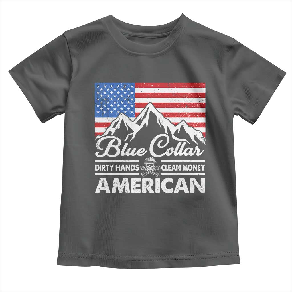 Blue Collar American Toddler T Shirt Dirty Hands Clean Money Vintage American Flag Mountain - Wonder Print Shop