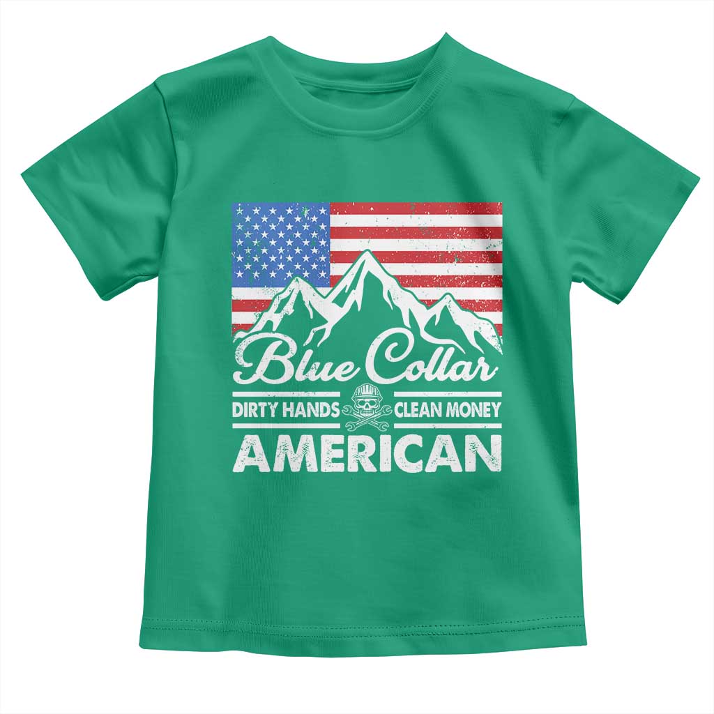 Blue Collar American Toddler T Shirt Dirty Hands Clean Money Vintage American Flag Mountain - Wonder Print Shop