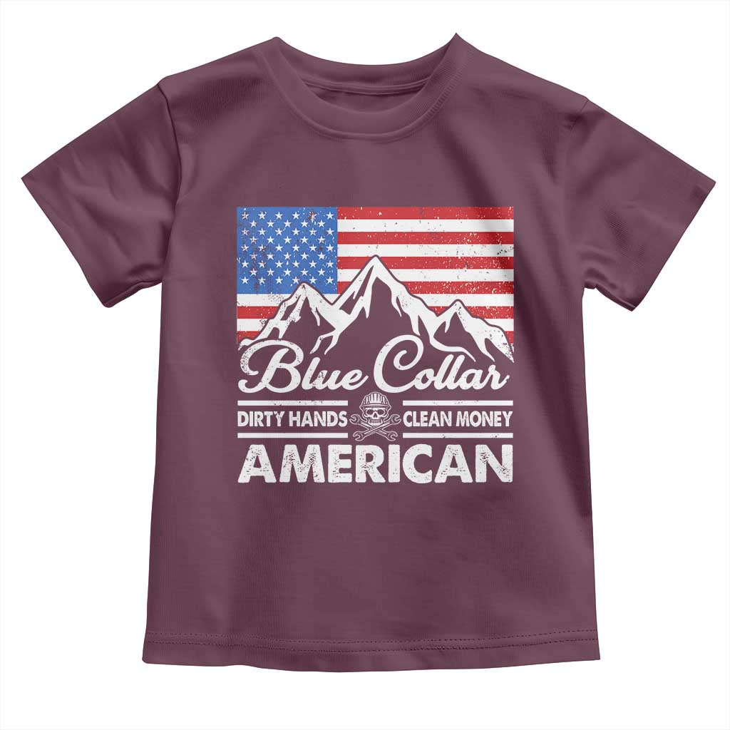 Blue Collar American Toddler T Shirt Dirty Hands Clean Money Vintage American Flag Mountain - Wonder Print Shop