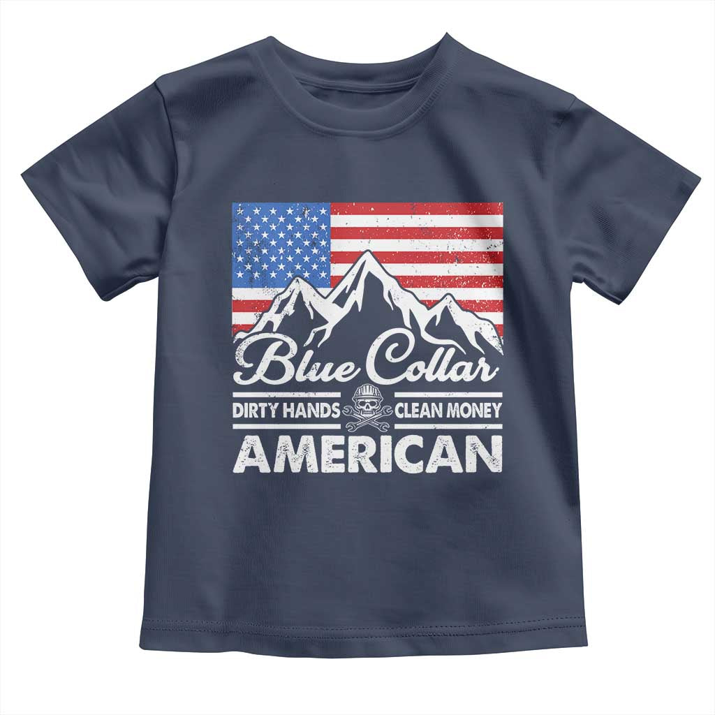 Blue Collar American Toddler T Shirt Dirty Hands Clean Money Vintage American Flag Mountain - Wonder Print Shop