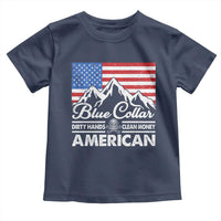 Blue Collar American Toddler T Shirt Dirty Hands Clean Money Vintage American Flag Mountain - Wonder Print Shop