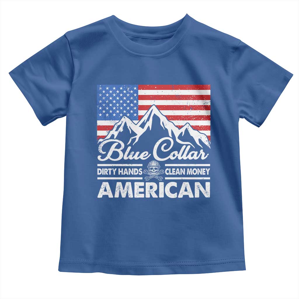 Blue Collar American Toddler T Shirt Dirty Hands Clean Money Vintage American Flag Mountain - Wonder Print Shop