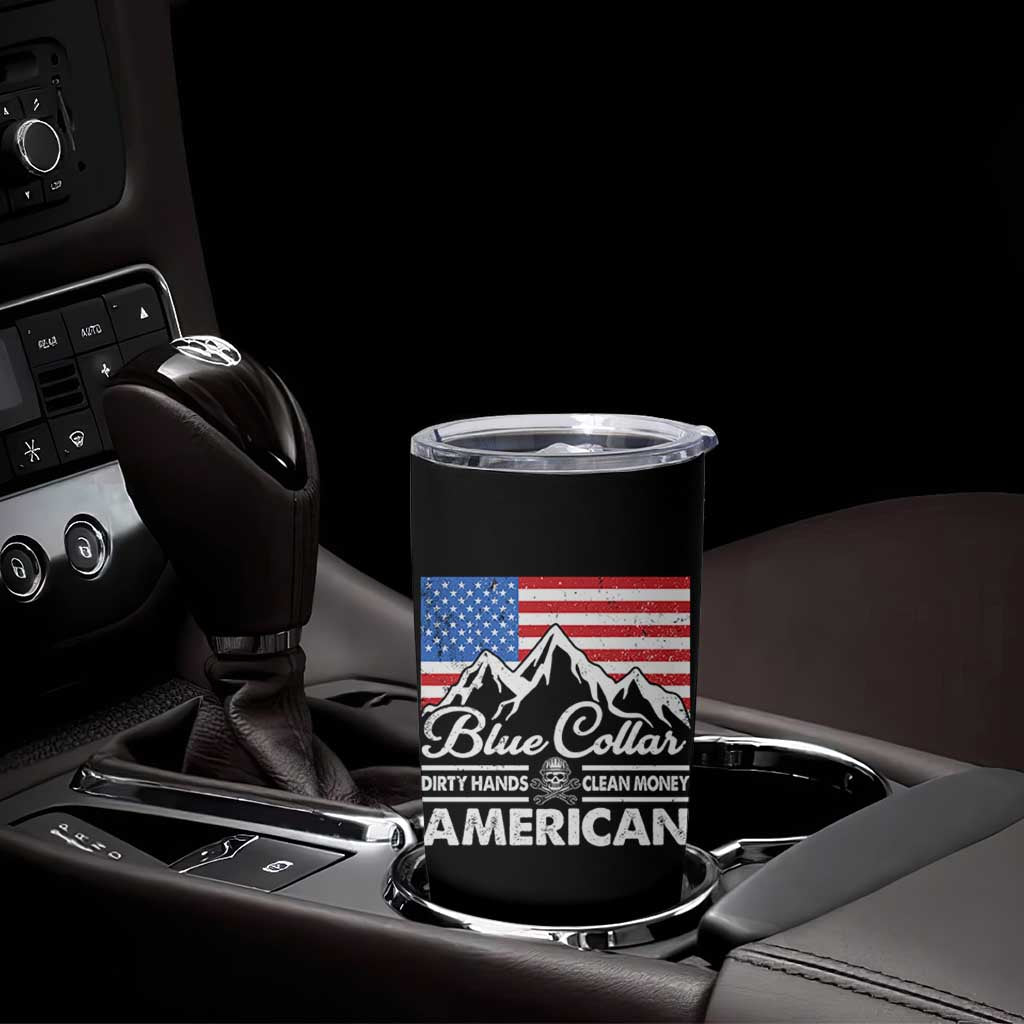 Blue Collar American Tumbler Cup Dirty Hands Clean Money Vintage American Flag Mountain - Wonder Print Shop
